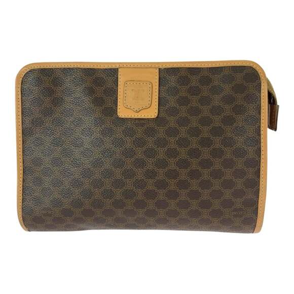 CELINE Macadam Brown Leather Clutch Bag with Gold Hardware for Men
